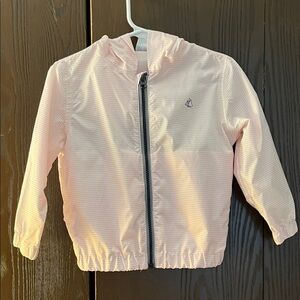 Petit Bateau girl’s pink/ white striped windbreaker jacket. 3T